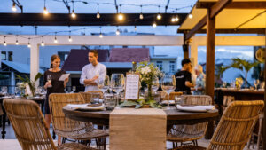 Panorama of set-up for wine tasting